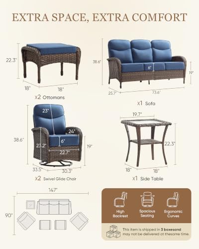 Belord Upgraded 6“ Cushion Luxury 6 Piece Patio Furniture Set - Image 2
