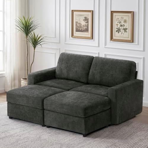 69” Chenille Loveseat Couch W/Two Movable Ottoman - Image 7