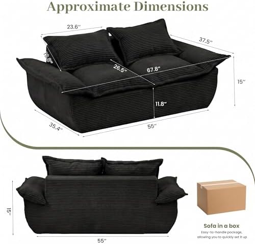 JUIKURY 55" Convertible Corduroy Sofa Bed, Boneless Foldable Loveseat Sleeper - Image 2