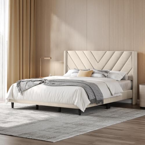 Yaheetech King Bed Frame with Chevron Channel-Tufted Headboard - Image 3