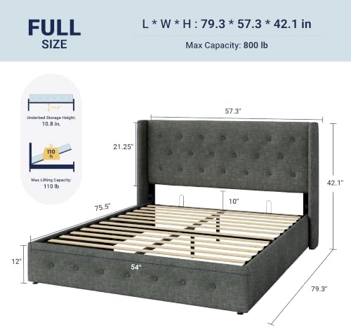 Allewie Full Size Lift Up Storage Button-Tufted Bed Frame Dark Grey - Image 2