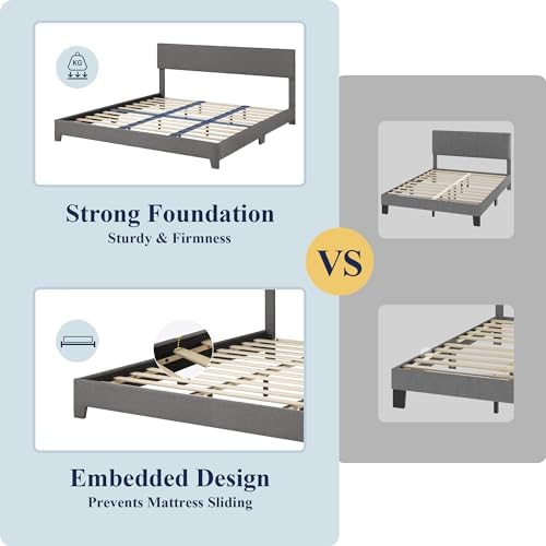 Allewie King Size Upholstered Bed Frame Adjustable Headboard, Dark Grey - Image 6