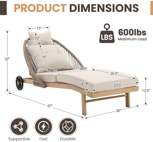Patio Chaise Lounge Chairs Set of 2, Oversized Lounge Chair Outdoor - Image 2
