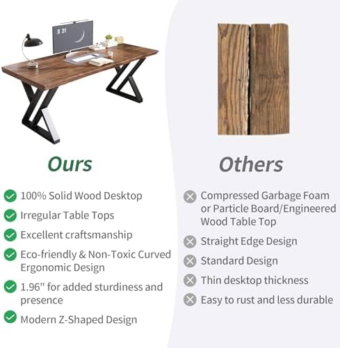 Solid Wood Desk 63 Inches, Live Edge Wooden Home Office Computer Desk Metal - Image 4