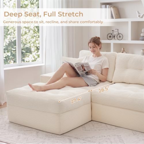 100" L Shaped Cloud Couch with Ottoman, Boneless Couches - Image 6