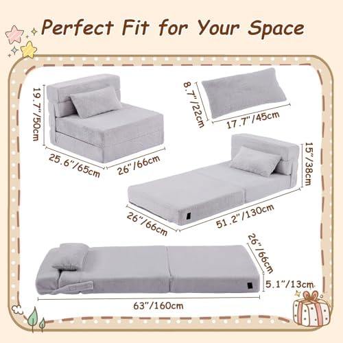 Foldable Sofa for Kids with Pillow, Washable Folding Floor Mat for Child - Image 3