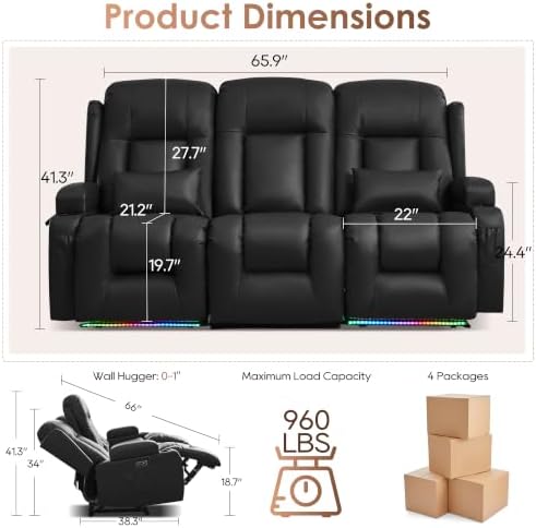 TUNYI Wall Hugger Loveseat Recliner Sofa - Image 2