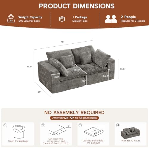 82" Oversized Loveseat Sofa, Deep Seat Boneless Sectional Couch, Modern Cloud - Image 2