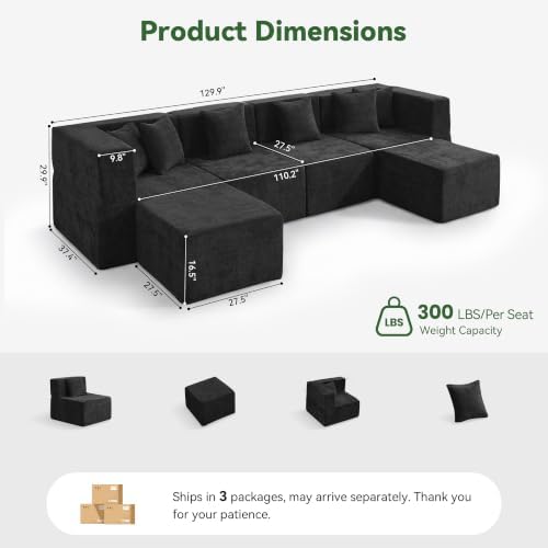 MONVANE U Shaped Boneless Sectional Couch Oversized - Image 3