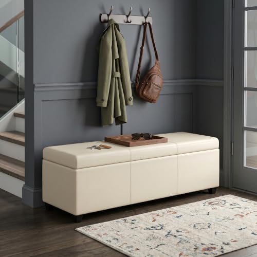 SIMPLIHOME Avalon 54" Wide Vegan Leather Storage Ottoman in Satin Cream - Image 2