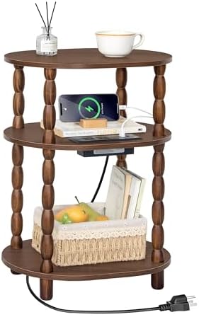 MaxSmeo Small Side Table with Charging Station, 3-Tier Small End Table with USB by MaxSmeo
