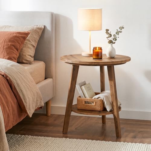 Tribesigns Solid Wood Round Side Table, 2-Tier Farmhouse End Table - Image 5