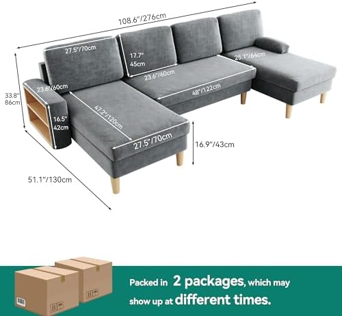 YITAHOME 109"Sectional Couches for Living Room, U Shaped Couch w/4 Seat Sofa - Image 2
