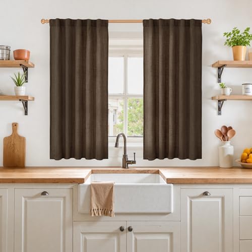 YoungsTex Brown Linen Curtains 45 Inches Long by YoungsTex