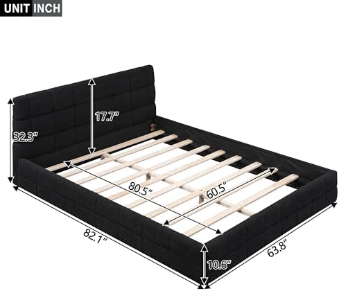 SOFTSEA Queen Size Upholstered Platform Bed, Fleece Floor Bed - Image 2