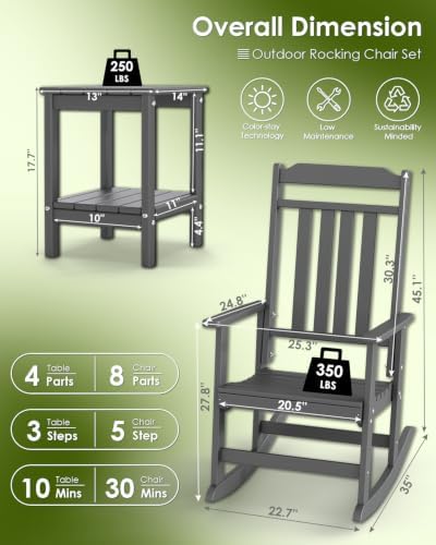 GREENVINES Outdoor Rocking Chairs Set, 2 Rockers w/ 1 Side Table - Image 3