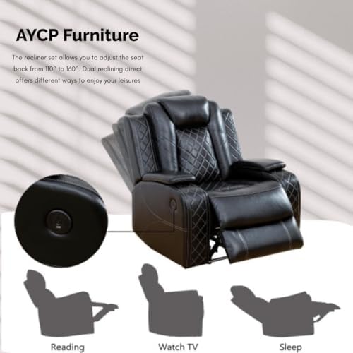 Power Recliner Set with LED Lights, Air Leather Reclining Set with USB - Image 6