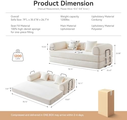 79" Convertible Sofa Bed, Boneless Couch - Image 2