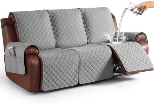 KinCam Waterproof Recliner Sofa Covers Washable, 3 Seater, Light Gray by KinCam