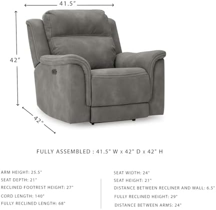 Signature Design by Ashley Power Recliner, Slate Zero Wall - Image 3