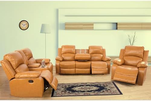 A Ainehome 3 Pieces Living Room Furniture Sets, Manual Leather Recliner Sofa Set - Image 6