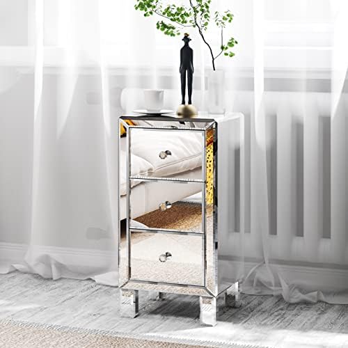 Bonnlo 3-Drawer Mirrored Nightstand End Table Bedside Table by Bonnlo