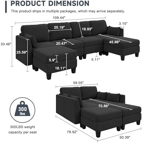 Mangodan Modular Sectional Sofa, 6 Seat Modular Sleeper Sofa Couch - Image 3