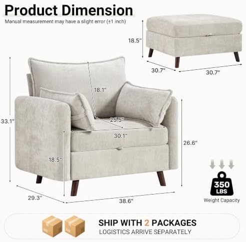 Oversized Accent Chair with Ottoman, All Seats Storage Reading Chair - Image 2