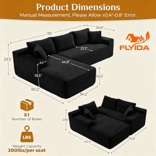 95" Boneless Cloud Sectional Couches - Image 2