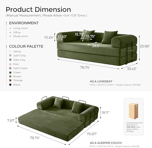 79" Convertible Futon Sofa Bed, Boneless Couch - Image 3