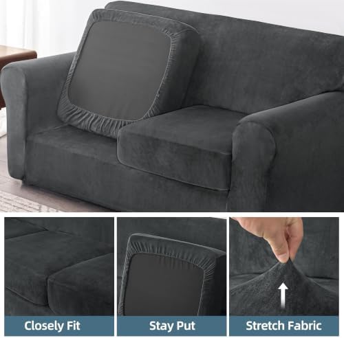 Luxury Velvet Sofa Covers for 2 Cushion Couch, Dark Grey - Image 6