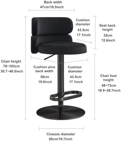 Modern Velvet Bar Stool, Swivel Adjustable Height Kitchen Counter Stool - Image 2