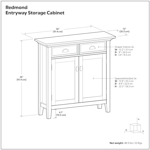 SIMPLIHOME Redmond 36" Cabinet in Rustic Natural Aged Brown - Image 3