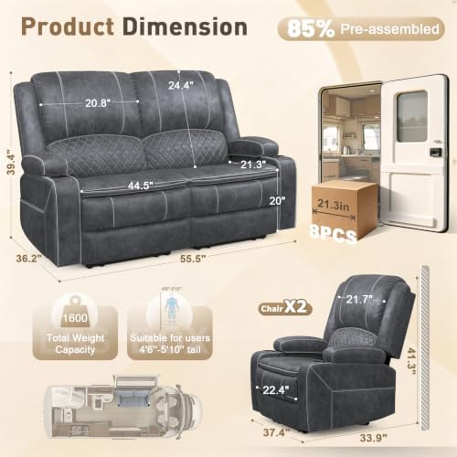 2+1+1 Set Recliner Sofa Set, Loveseat Recliner Wall Hugger - Image 2