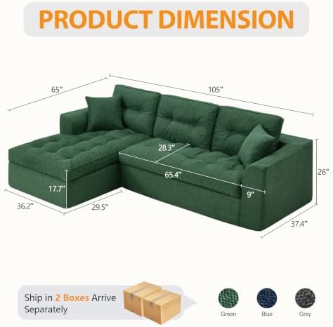 Hobestluk 105'' Boneless Couch Modular Sectional Sofa - Image 2