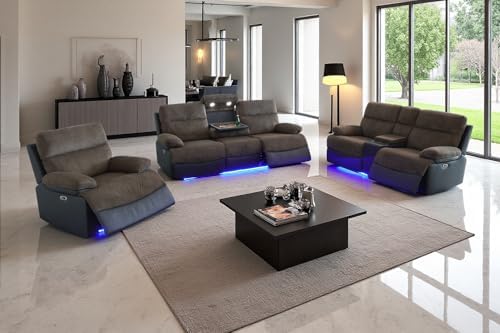 Power Recliner Sofa Set with LED, 3 Pieces Sectional Couches, Corduroy & by COSYMOORFURNITURE