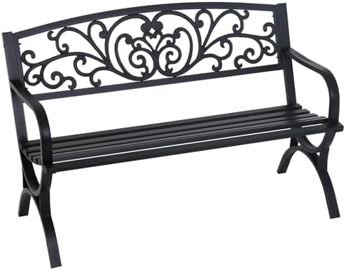 FDW | 50" Outdoor Garden Bench | Black | 485lbs Load Capacity by FDW