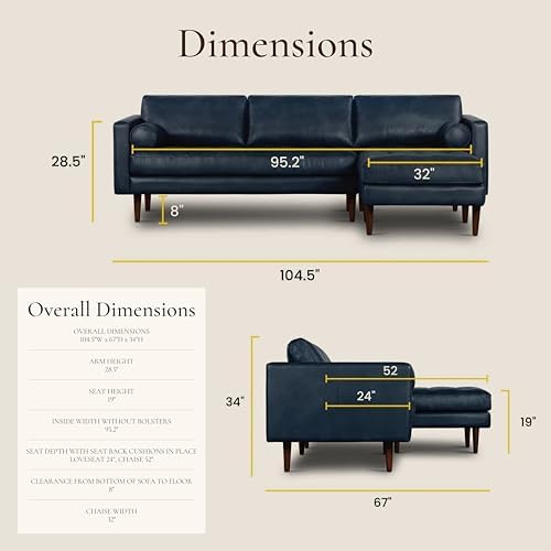 Poly & BARK Napa Right-Facing Sectional Sofa – 104.5” Italian Leather Sectional - Image 2