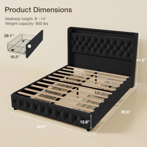 Queen Size Bed Frame, 4 Storage Drawers, Charging Station - Image 2