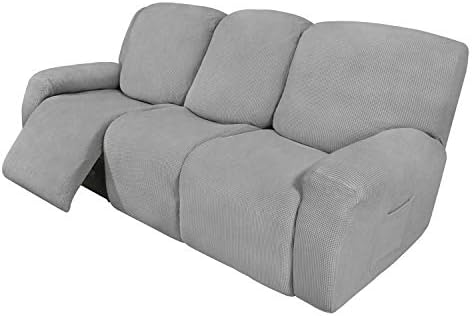 Easy-Going 8 Pieces Recliner Couch Stretch Sofa Slipcover Light Gray by Easy-Going