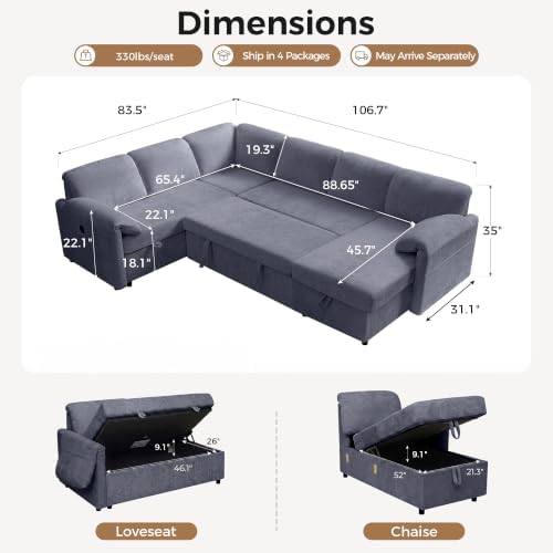 Tbfit 107" Pull Out Sofa, Sleeper Sofa Bed - Image 2