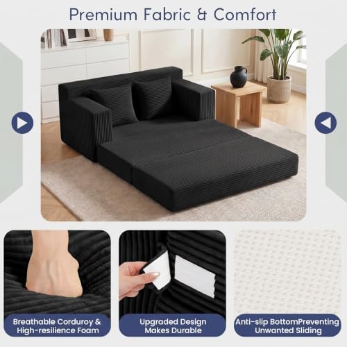Convertible Sofa Bed with Ottoman, Small Boneless Loveseat Couch - Image 4