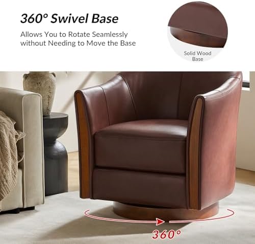 HULALA HOME Genuine Leather Swivel Accent Chair - Image 3