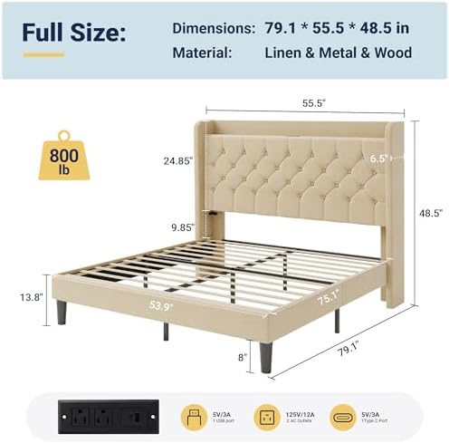 Allewie Full Size Bed Frame, Storage Headboard & Charging Station - Image 2
