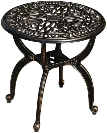Cast Aluminum Outdoor Side Table, All Weather Round Small Coffee Table by Unknown