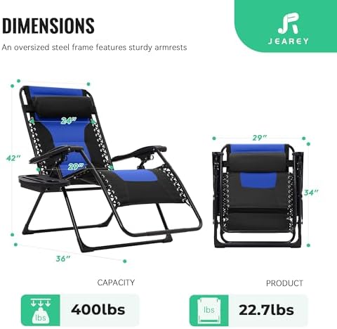 JEAREY Zero Gravity Chairs Set of 2, Oversized Recliners - Image 3