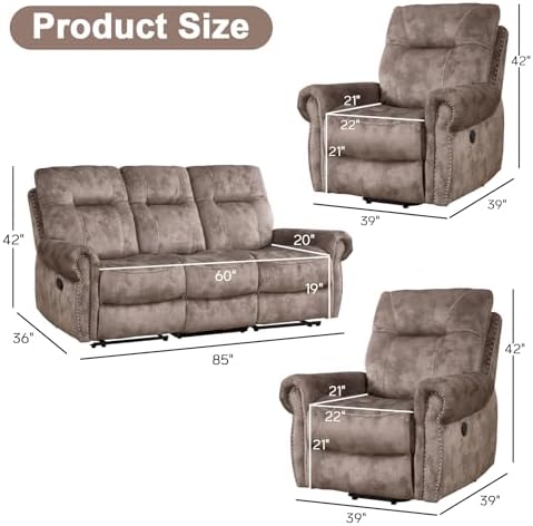 EBELLO 3 Pieces Reclining Couch Furniture Set - Image 2