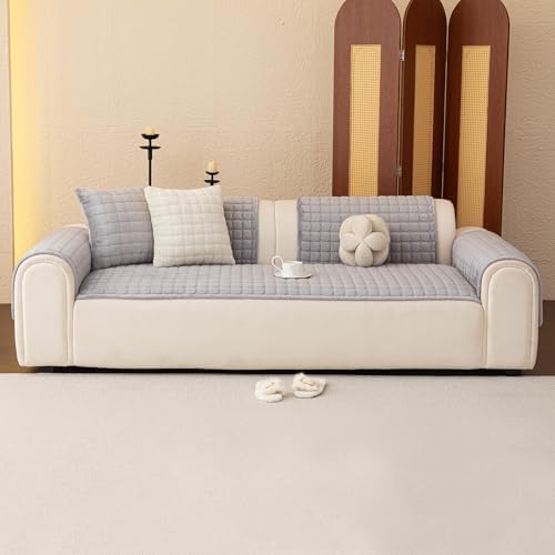 Velvet Sectional Couch Covers for Dogs, Light Grey - Image 7