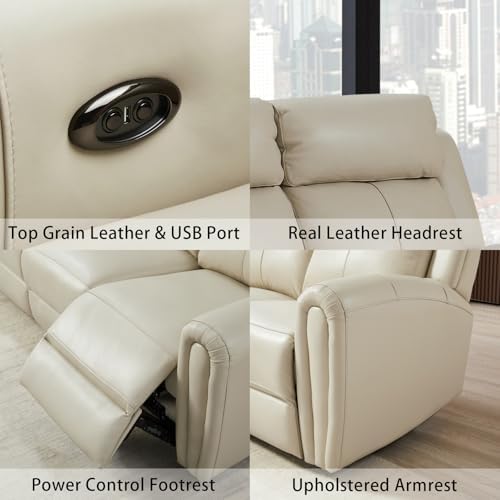 THSUPER Beige Genuine Leather Power Recliner Sofa Loveseat - Image 5