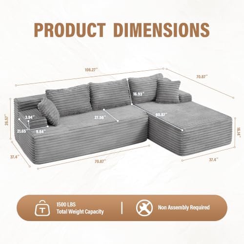 Hobestluk Boneless Couches Modular Sectional Sofa L-Shape Oversized Chaise - Image 2